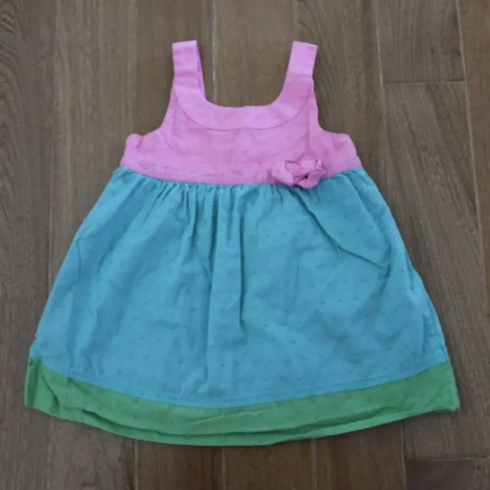 Vintage OshKosh Cotton Colorblock Swiss Dot‎ Dress Pink Green Blue 6 Month